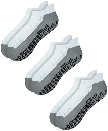 RATIVE Super Grips Anti Slip Non Skid Yoga Hospital Socks for Adults Men Women (Large, 3-Pairs/White) - Image 1