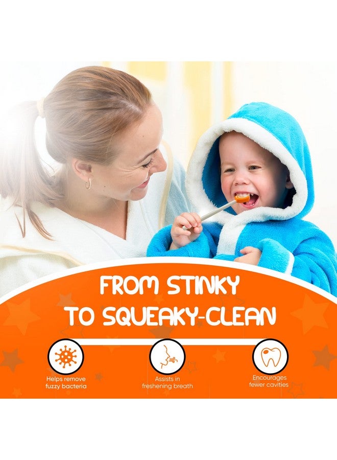 55 دينتال مجموعة مكشطة أو منظف لسان الأطفال - عبوة من 4 مكشطة بلاستيكية خالية من مادة BPA تساعد على تنقية الفم وإزالة الأوساخ - متعددة الألوان بمقابض سهلة الإمساك وأغطية للفرشاة من 55Dental، للأعمار من 2+ - Image 2