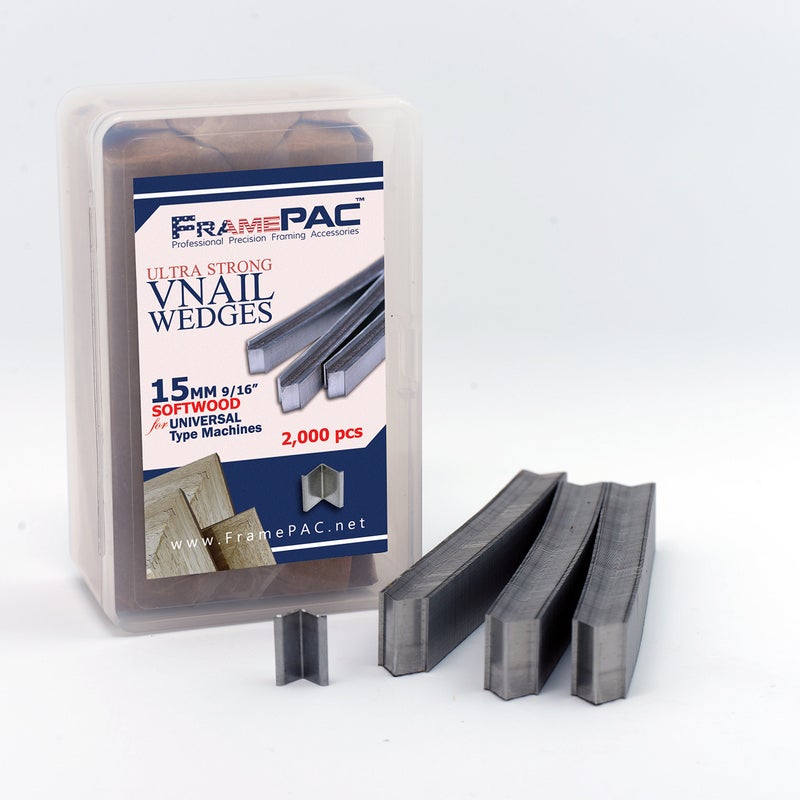 FramePac V Nails for Softwood Picture Frames - 15mm (9/16 Inch) - [2000 V-Nail Pack  Stacked] - Universal (UNI) - Ultra Strong Vnail Wedges for Picture Framing - Joining Picture Frame Corners - Image 1