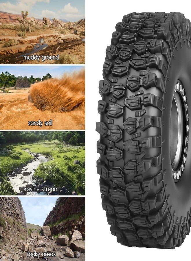 AllinRC 1.9 Beadlock Wheels and Tires 1.9 Mud Tires for Axial SCX10 90046 SCX10 II Traxxas TRX-4 Redcat Gen 8 1/10 RC Crawler (Silver) - Image 3