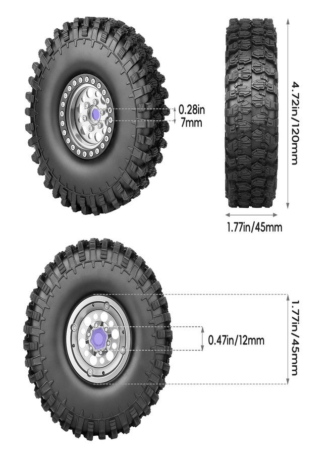 AllinRC 1.9 Beadlock Wheels and Tires 1.9 Mud Tires for Axial SCX10 90046 SCX10 II Traxxas TRX-4 Redcat Gen 8 1/10 RC Crawler (Silver) - Image 2