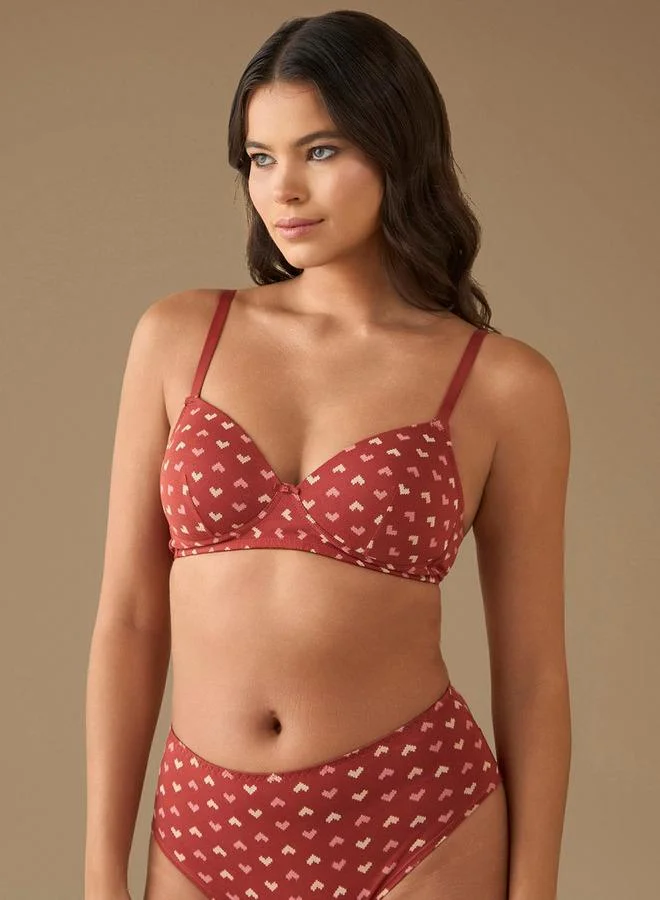 سبلاش فيڤ حمالة صدر داعمة مبطنة بطبعة قلوب شاملة مع إغلاق بخطاف وعين