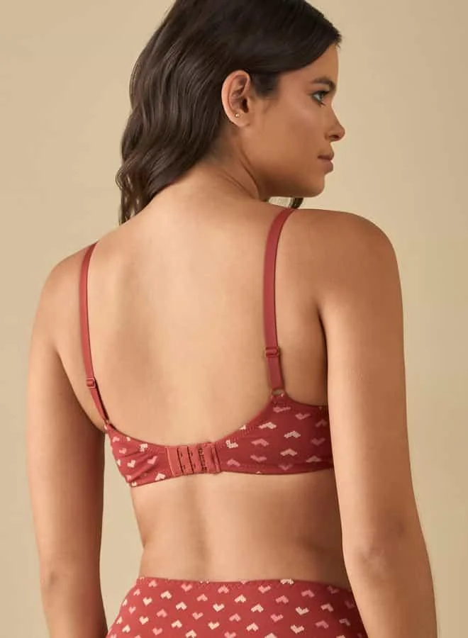 Splash FAV All-Over Heart Print Padded Support Bra with Hook and Eye Closure