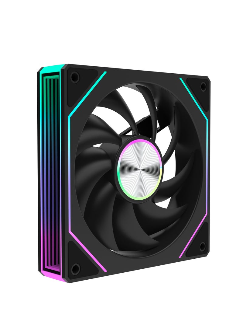 POWER XH-AL-NP 120mm ARGB Reverse Case Fan Black Edition, RGB Lighting Effect 5V 3PIN Motherboard Light Synchronization 400~1500RPM PWM PC Fan for Computer Case and Liquid Radiator (Single Pack)  - Image 1