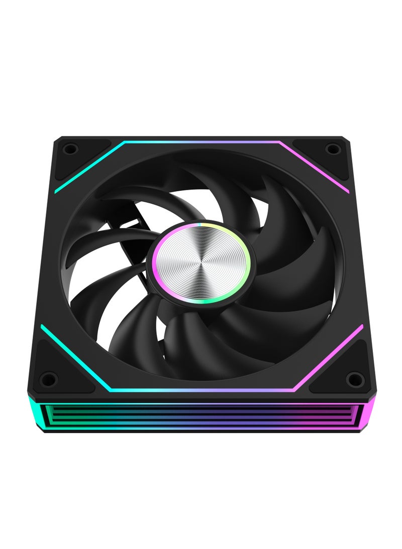 POWER XH-AL-NP 120mm ARGB Reverse Case Fan Black Edition, RGB Lighting Effect 5V 3PIN Motherboard Light Synchronization 400~1500RPM PWM PC Fan for Computer Case and Liquid Radiator (Single Pack)  - Image 2