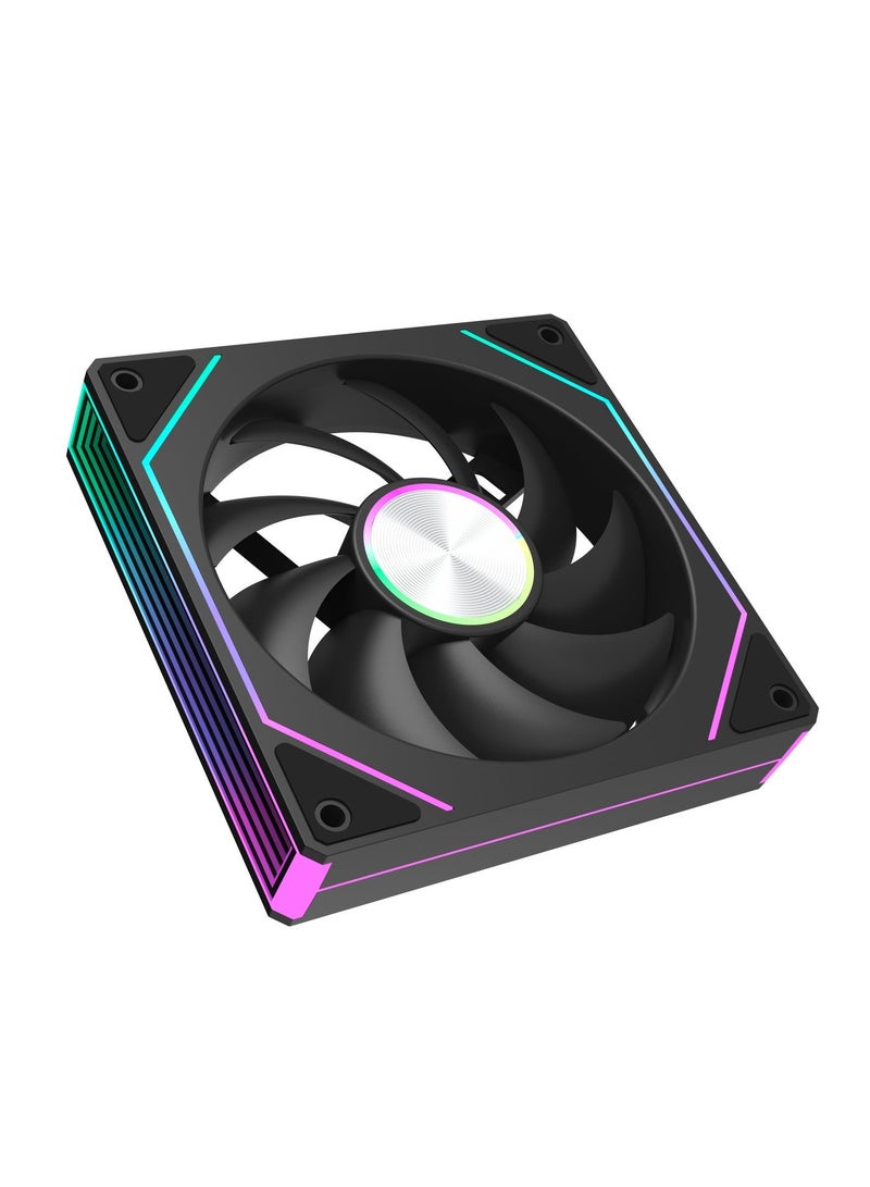 باور مروحة تبريد كمبيوتر مقاس 120 مم بتقنية ARGB RGB PWM وتدفق هواء عكسي (عبوة واحدة) - مروحة هادئة وعالية التدفق للهواء، مناسبة لحافظات الكمبيوتر والمبردات، وتدعم مزامنة 5 فولت ثلاثية الأطراف. - Image 5