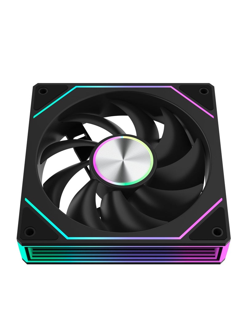 باور مروحة تبريد كمبيوتر مقاس 120 مم بتقنية ARGB RGB PWM وتدفق هواء عكسي (عبوة واحدة) - مروحة هادئة وعالية التدفق للهواء، مناسبة لحافظات الكمبيوتر والمبردات، وتدعم مزامنة 5 فولت ثلاثية الأطراف. - Image 4