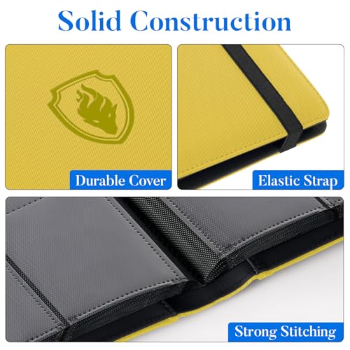 Fabmaker Premium 9 Pocket Card Binder for 540 Cards, Fabmaker PU Cover Trading Card Binder, Sturdy Card Collection Album, Sleek Card Holder Folders for Game Cards & Sports Cards, Yellow - Image 2