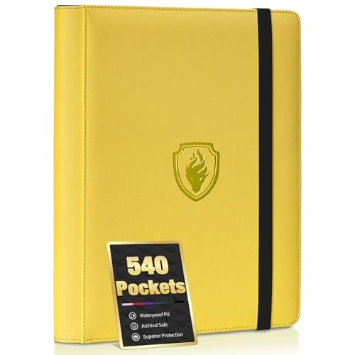 Fabmaker Premium 9 Pocket Card Binder for 540 Cards, Fabmaker PU Cover Trading Card Binder, Sturdy Card Collection Album, Sleek Card Holder Folders for Game Cards & Sports Cards, Yellow - Image 1