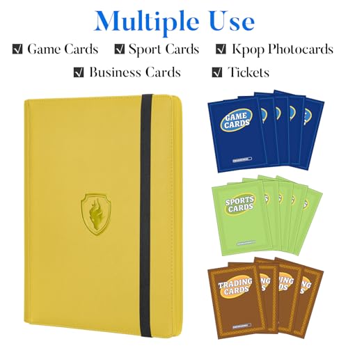Fabmaker Premium 9 Pocket Card Binder for 540 Cards, Fabmaker PU Cover Trading Card Binder, Sturdy Card Collection Album, Sleek Card Holder Folders for Game Cards & Sports Cards, Yellow - Image 3