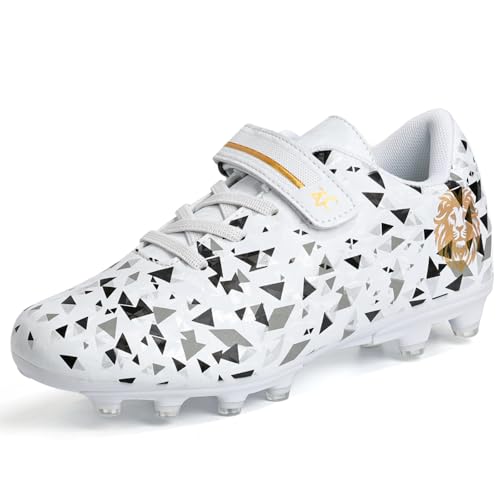 ZVC Kids Soccer Cleats Boys Girls Soccer Shoes Outdoor Firm Ground Youth Football Cleats for Little KidBig Kid White - Image 1