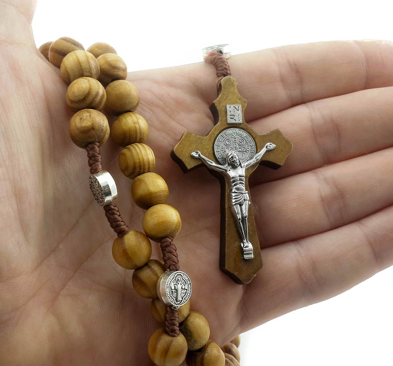 Nazareth Store Nazareth Store Wood Beads Rosary Necklace Saint Benedict Medal & Catholic Cross Religious Prayer Chaplet String Handmade - Velvet Bag  - Image 5