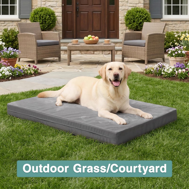 Vonabem Waterproof Outdoor Dog Bed Large Medium Sized Dogs, Washable Crate Pad 35 inch, Foam Orthopedic Pet Beds with Removable Cover,Durable Anti-Slip Kennel Pads 35"x22", Gray - Image 5