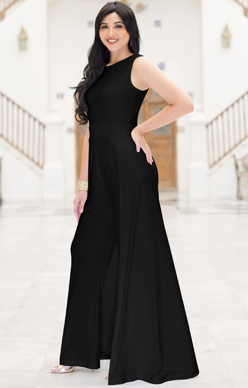 KOH KOH Womens Sleevless Long Pant Cape Dressy Pockets Classy Tall Wedding Guest Party Overall One Piece Pantsuit Outfit Romper Rompers Jumpsuit Jumpsuits, Black M 8-10 - Image 4