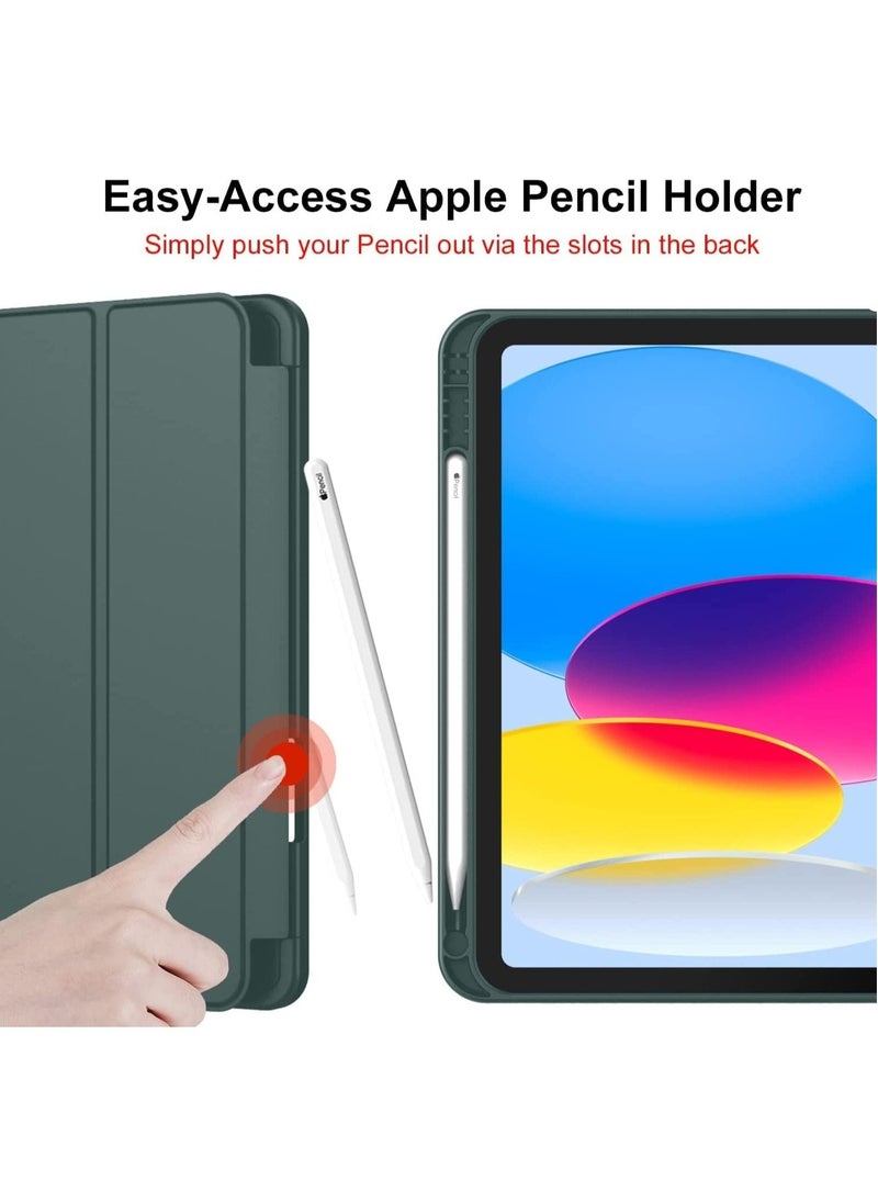 vesus New iPad 10.9 Inch Case 2022 (10th Gen) with Pencil Holder, Trifold Stand Smart Case, Soft TPU Back, Auto Wake/Sleep - Midnight Green - Image 4