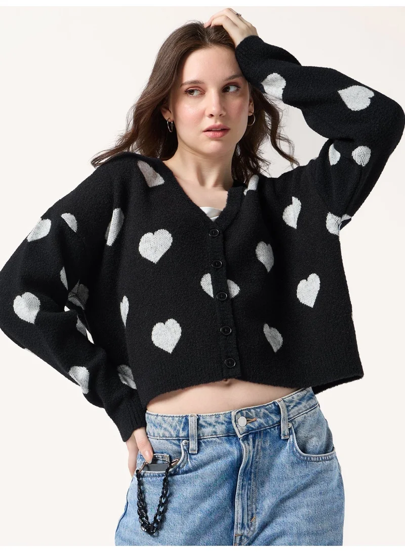 Outzidr Black Fuzzy Hearts Cardigan