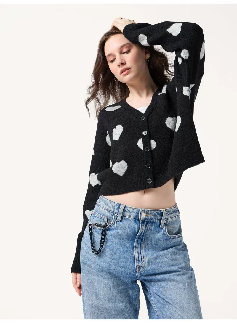 Outzidr Black Fuzzy Hearts Cardigan