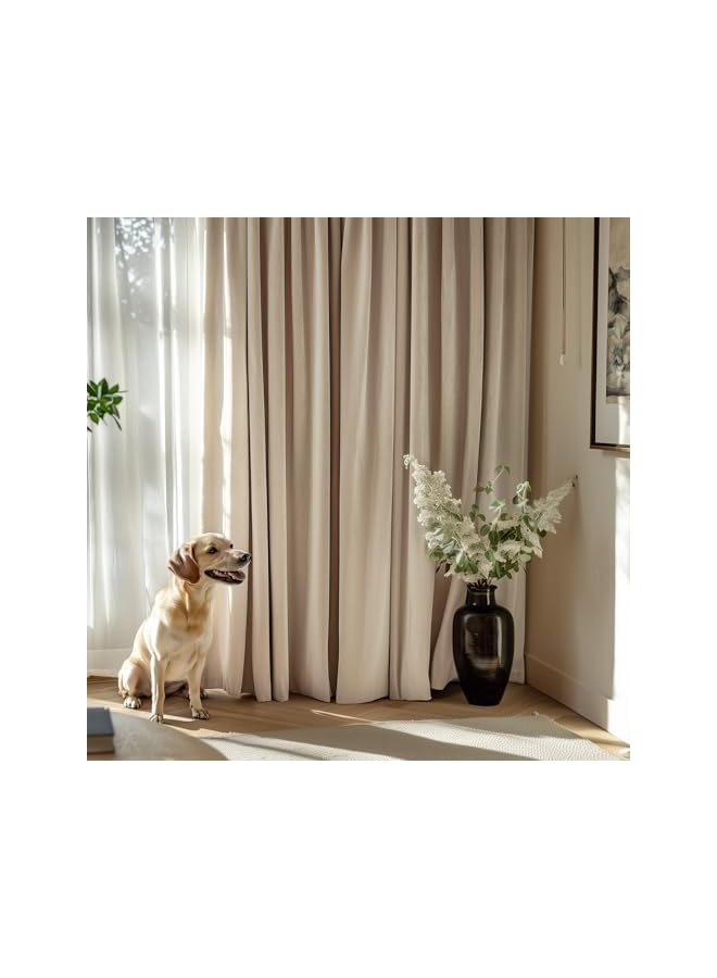 The Bros Velvet Curtains for Living Room, Thermal Insulated Luxury Curtains for Bedroom, Stylish Soft Extra Long Drapes, Room Darkening Rod Pocket Window Treatments 2 Panels (132x274cm,Beige) - Image 4