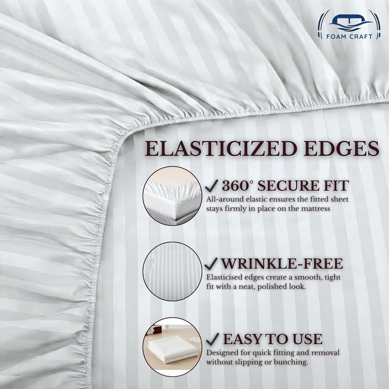 FOAM CRAFT FOAMCRAFT® Striped 4-Piece Bed Sheet Set - Soft Brushed Microfiber Bedding Set (White, Twin - 100x190) - Image 5
