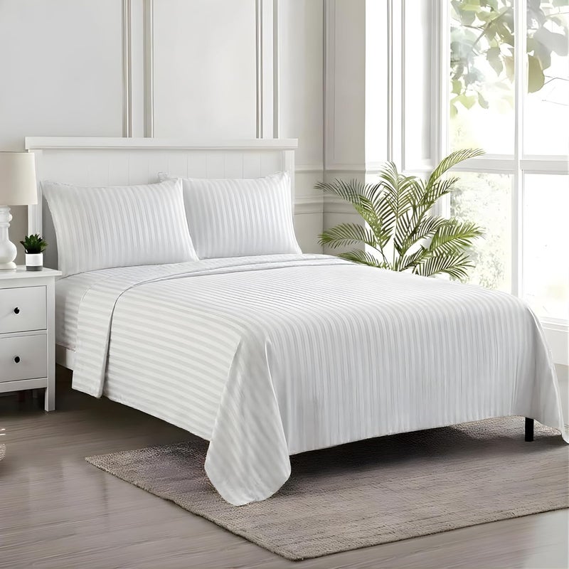 FOAM CRAFT FOAMCRAFT® Striped 4-Piece Bed Sheet Set - Soft Brushed Microfiber Bedding Set (White, Twin - 100x190) - Image 1