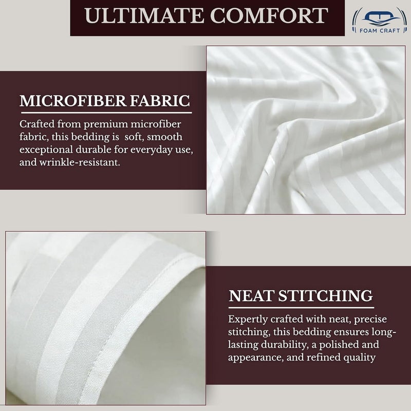 FOAM CRAFT FOAMCRAFT® Striped 4-Piece Bed Sheet Set - Soft Brushed Microfiber Bedding Set (White, Twin - 100x190) - Image 4