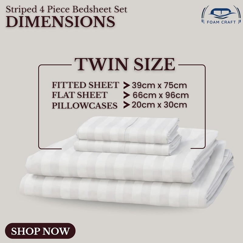 FOAM CRAFT FOAMCRAFT® Striped 4-Piece Bed Sheet Set - Soft Brushed Microfiber Bedding Set (White, Twin - 100x190) - Image 2