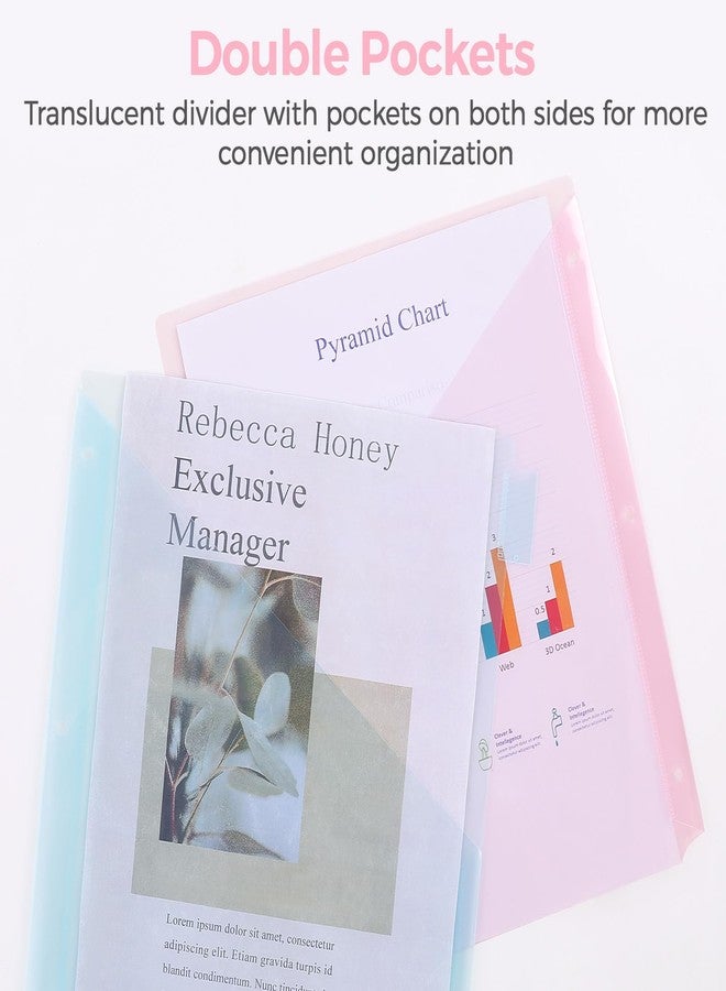 SKYDUE Pastel Binder Dividers with Tabs and Pockets - Soft Plastic Dividers for 3 Ring Binder, Includes 16 Blank Index Labels, for School & Office Organization, Pink - Image 3