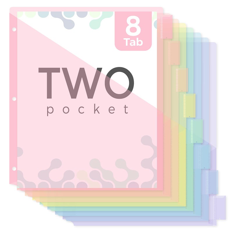 SKYDUE Pastel Binder Dividers with Tabs and Pockets - Soft Plastic Dividers for 3 Ring Binder, Includes 16 Blank Index Labels, for School & Office Organization, Pink - Image 1