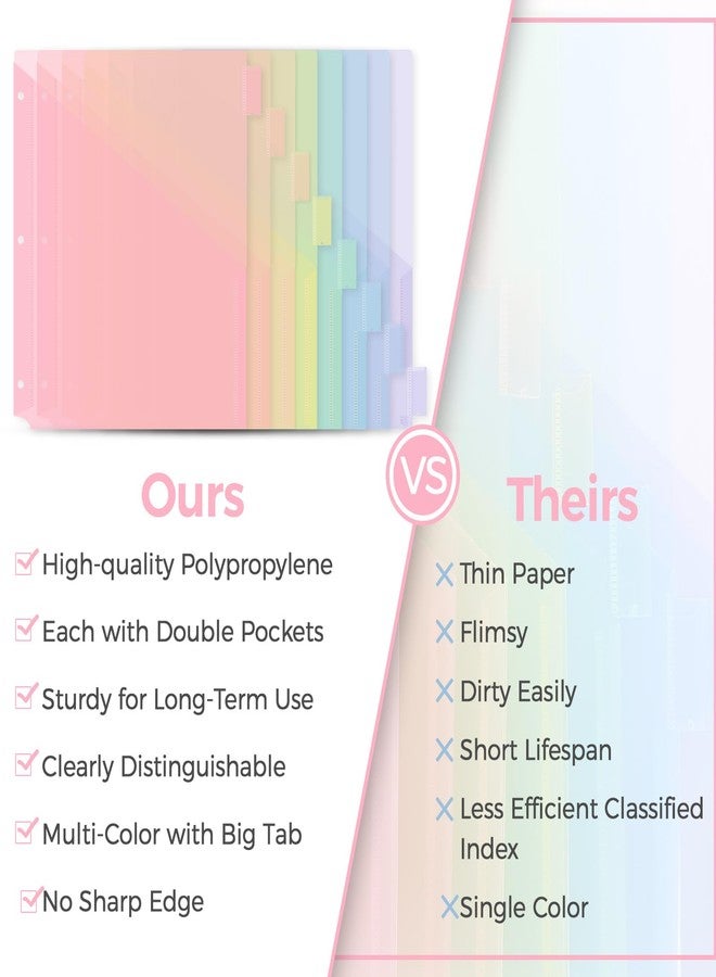 SKYDUE Pastel Binder Dividers with Tabs and Pockets - Soft Plastic Dividers for 3 Ring Binder, Includes 16 Blank Index Labels, for School & Office Organization, Pink - Image 4