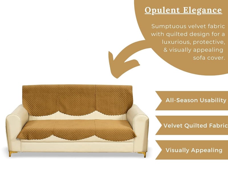 MEBELS JOY 10 Seater Sofa Cover Couch Cover Quilted Velvet Material Soft Washable Fabric for 10 Seater Sofa Covers 14 Pcs for Your Living Drawing Hall Room Musturd - Image 5
