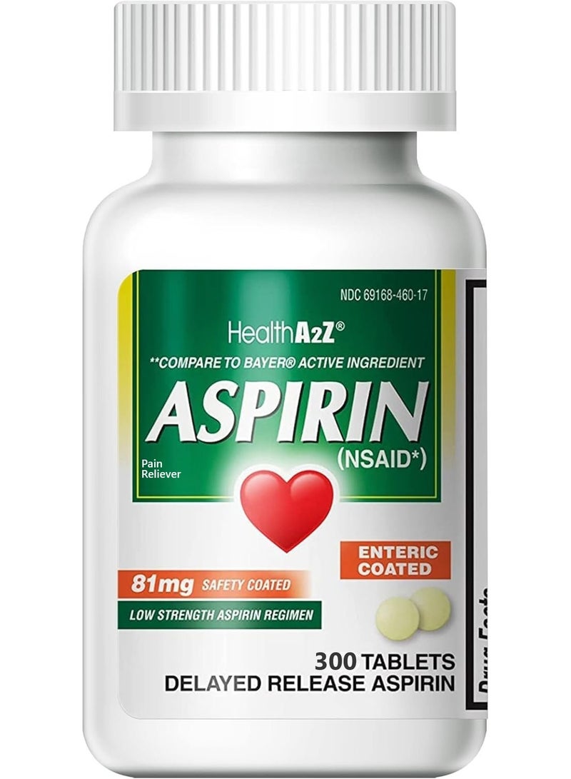 HealthA2Z Aspirin (NSAID) Enteric Coated, 81mg, 300 Tablets - Image 2
