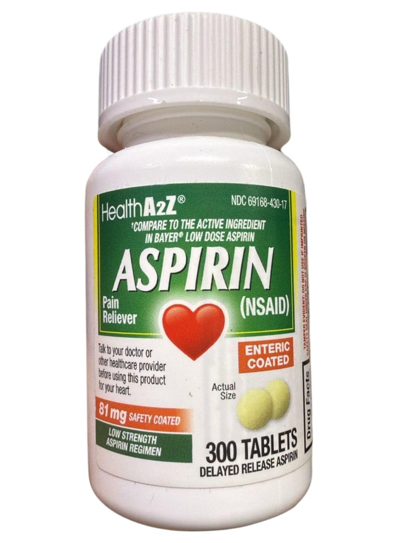 HealthA2Z Aspirin (NSAID) Enteric Coated, 81mg, 300 Tablets - Image 1