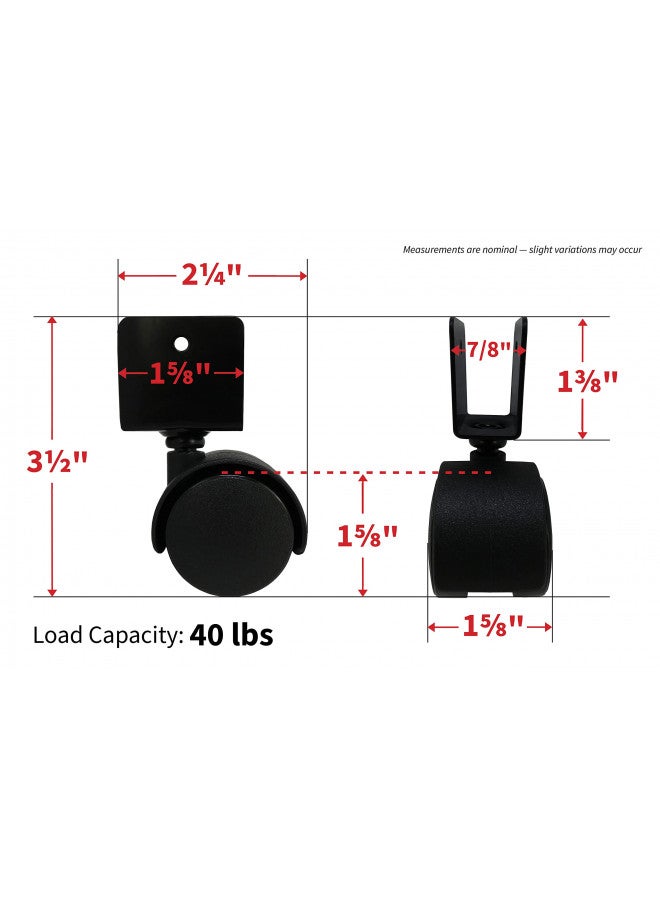 Shepherd Hardware 9420 1-5/8-Inch Office Chair Caster, Twin Wheel, 11/16-Inch U-Bracket, 40-lb Load Capacity, 2-Pack , Black - Image 4