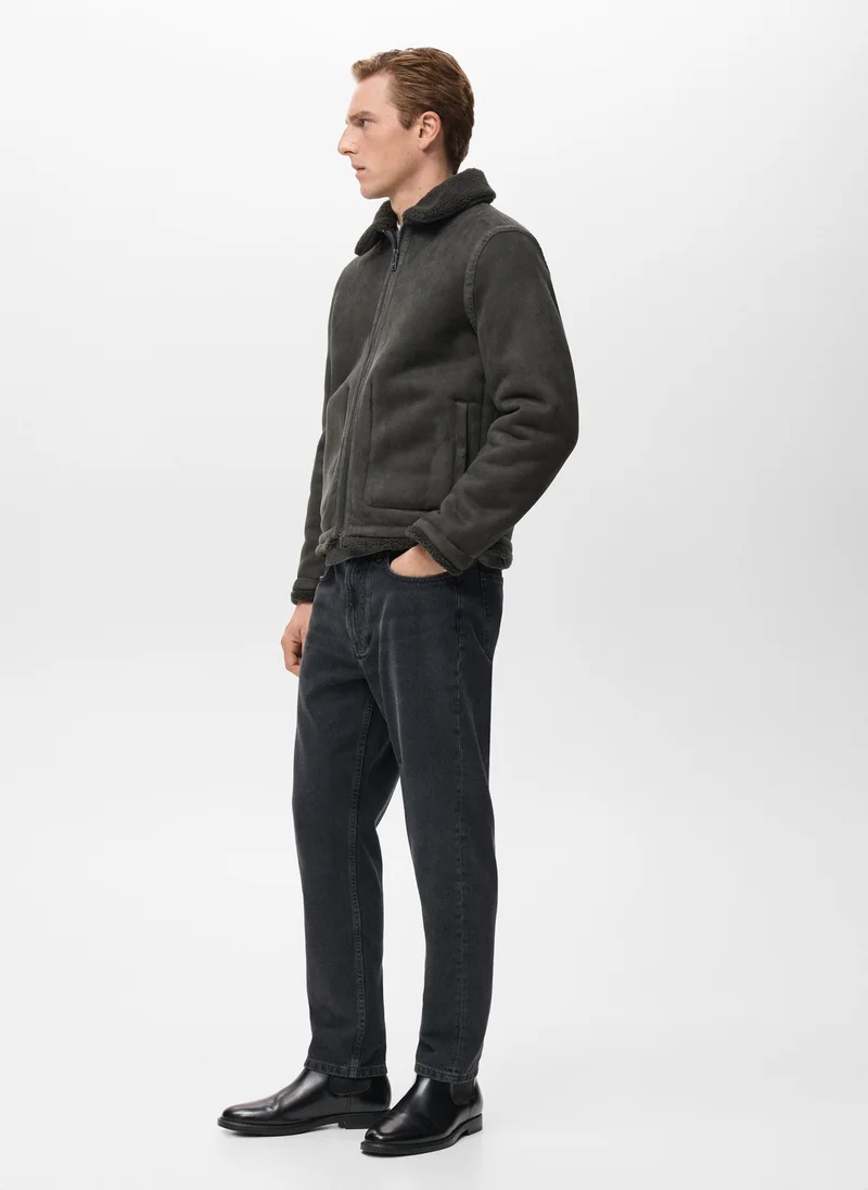 مانجو مان Double face jacket with sheepskin details
