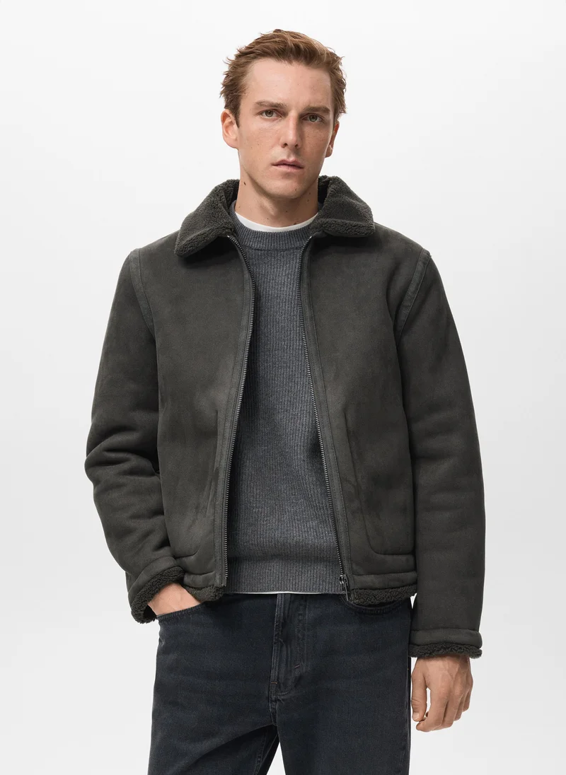 مانجو مان Double face jacket with sheepskin details