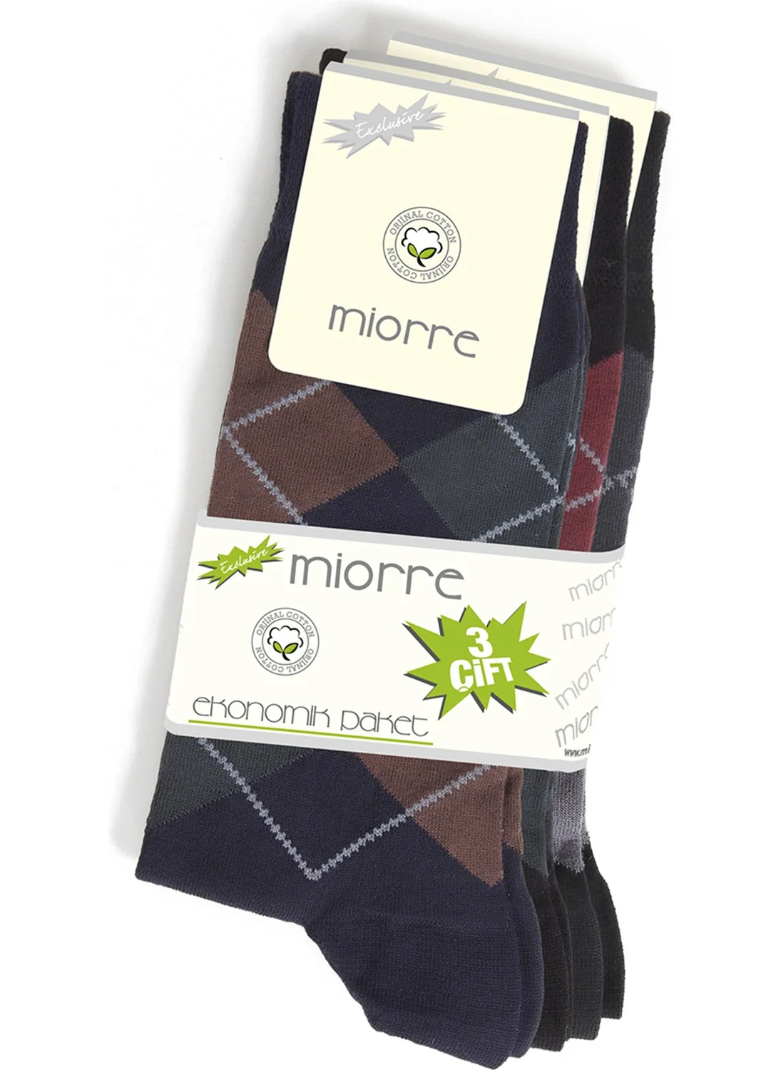 Miorre 3 Pcs Plaid Cotton Men's Socks