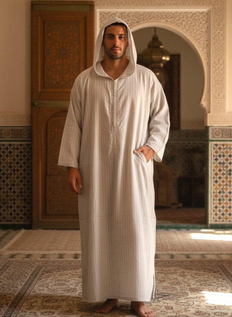 قميص رجالي ، ثوب نوم ، ثوب مغربي ، راحة مناسب هدايا رجالية فاخرة ثوب بيت رجالي للراحة قميص مغربي بكم طويل ، قميص صيفي رجالي اكمام طويلة ، قميص كم طويل ، ثوب سبعة رجالي بأكمام طويلة مع قبعة مريحة هدايا للرجال - Image 1