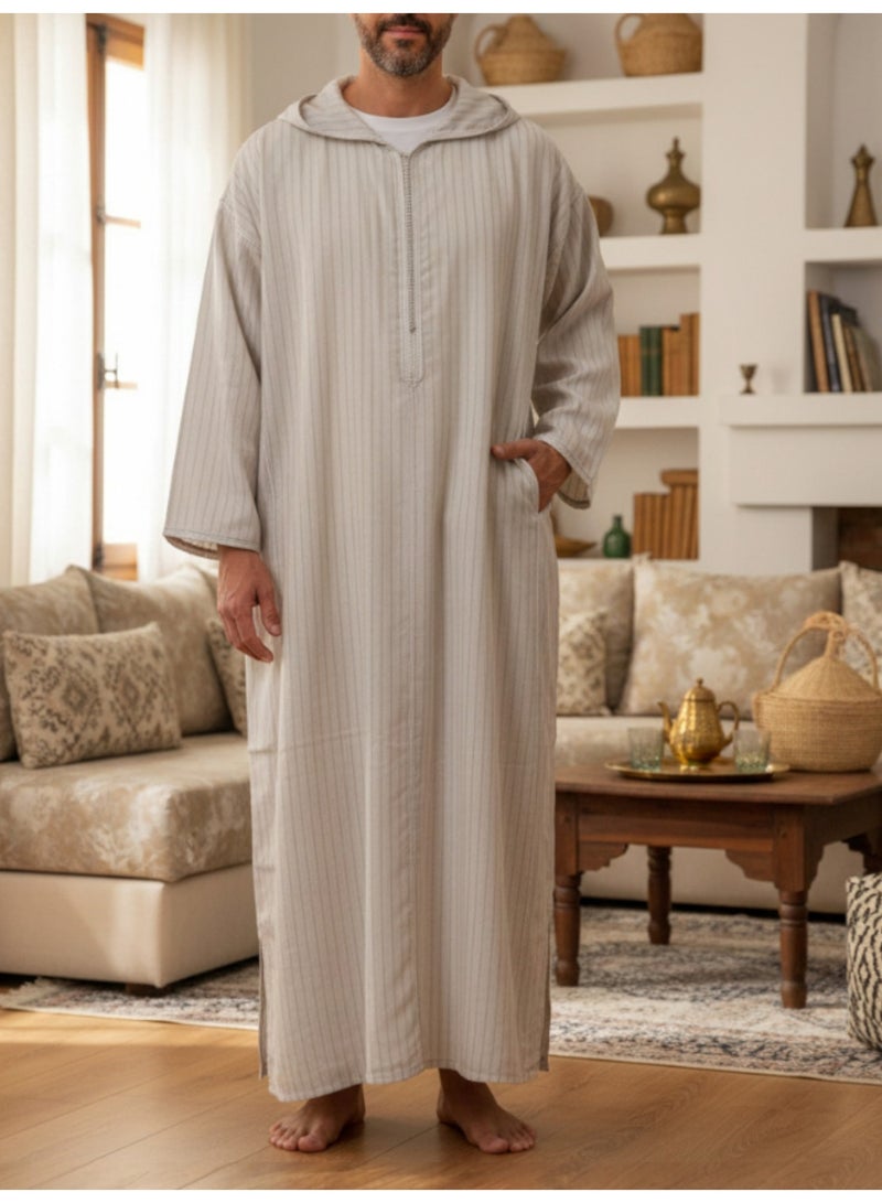 قميص رجالي ، ثوب نوم ، ثوب مغربي ، راحة مناسب هدايا رجالية فاخرة ثوب بيت رجالي للراحة قميص مغربي بكم طويل ، قميص صيفي رجالي اكمام طويلة ، قميص كم طويل ، ثوب سبعة رجالي بأكمام طويلة مع قبعة مريحة هدايا للرجال - Image 3
