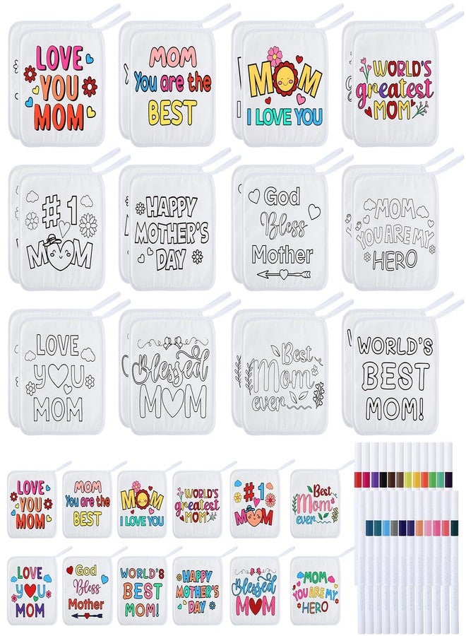 Domensi 24 Pack Mother's Day Crafts Bulk Color Your Own Mother's Day Pot Holders with 24 Markers Coloring Arts and Crafts Kit Religious Blessed Mom Hot Pad Gifts for Mom Grandma Baking Cooking DIY - Image 1