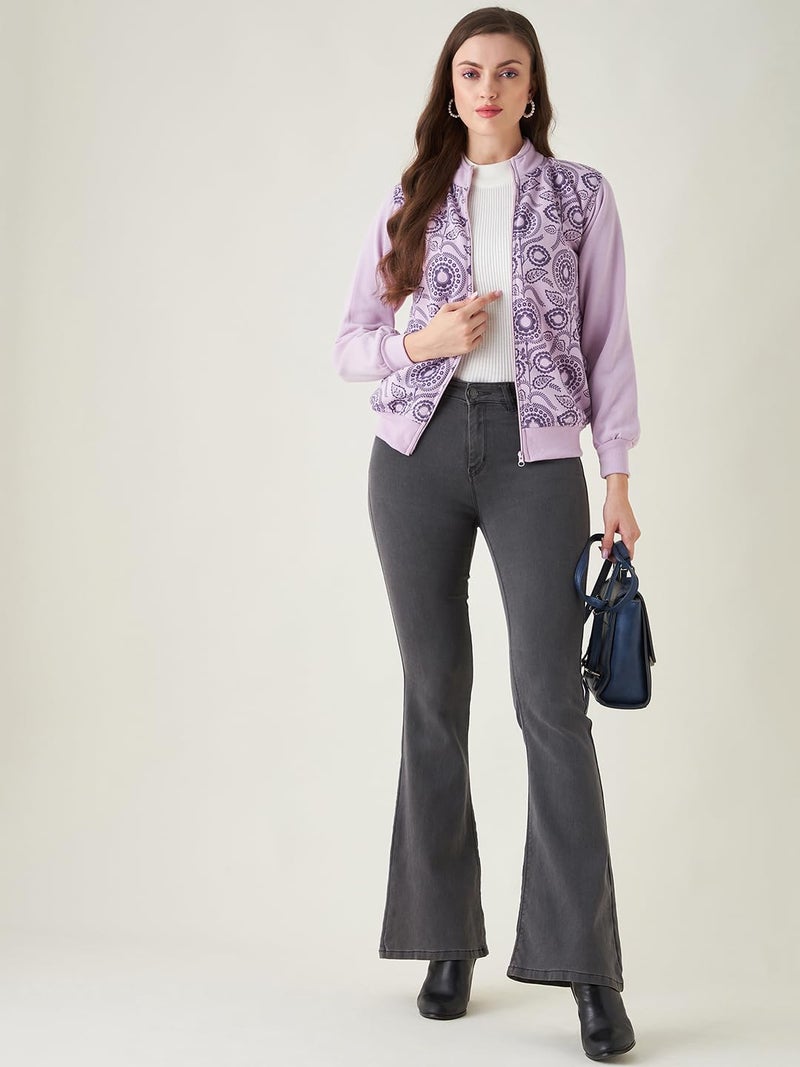 Pivl Women's Winter Printed casual Jacket_LAVENDER_L - Image 2