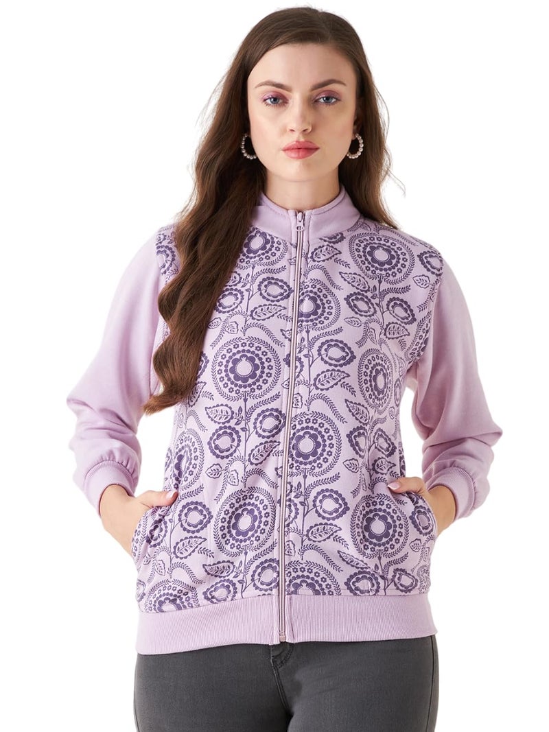 Pivl Women's Winter Printed casual Jacket_LAVENDER_L - Image 1