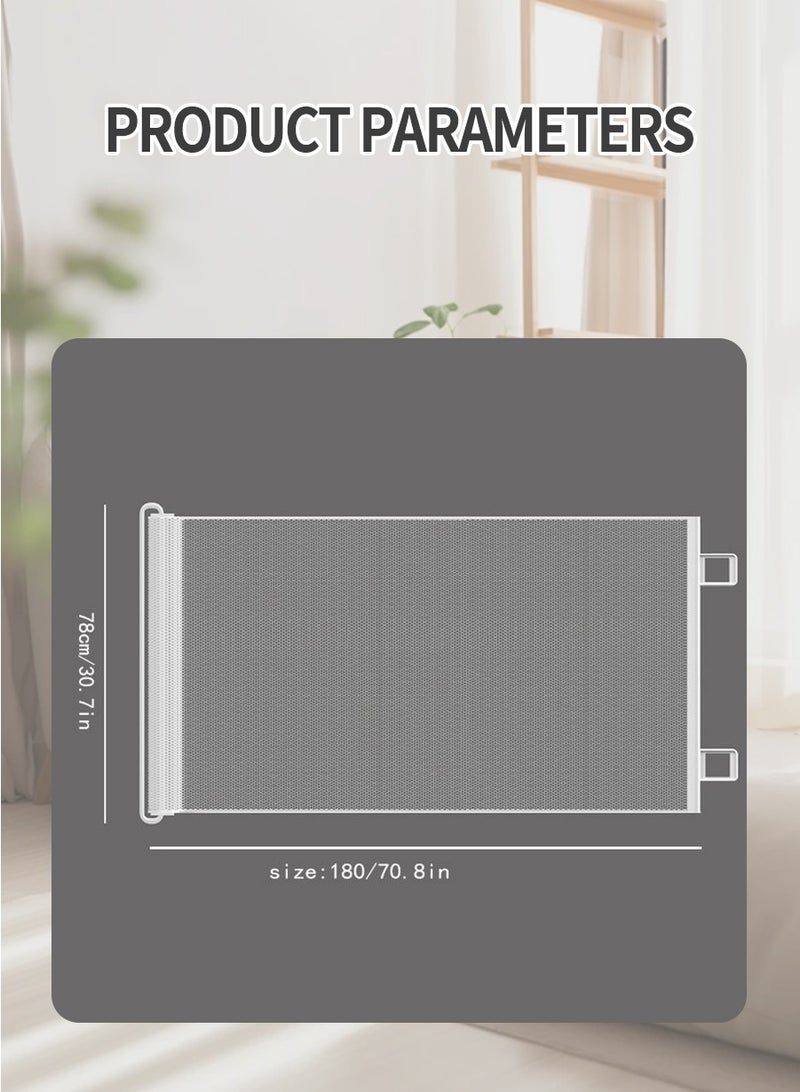 BEIRUI Children's retractable mesh baby safety door, pet fence, baby fence barrier pet door, expandable to a width of 110 centimeters, dog door | children's baby door staircase, doorway | children's baby safety door, magic dog door, portable folding safety pet staircase door protective isolation net with reinforced hooks and poles, entrance kitchen elastic dog door - Image 3