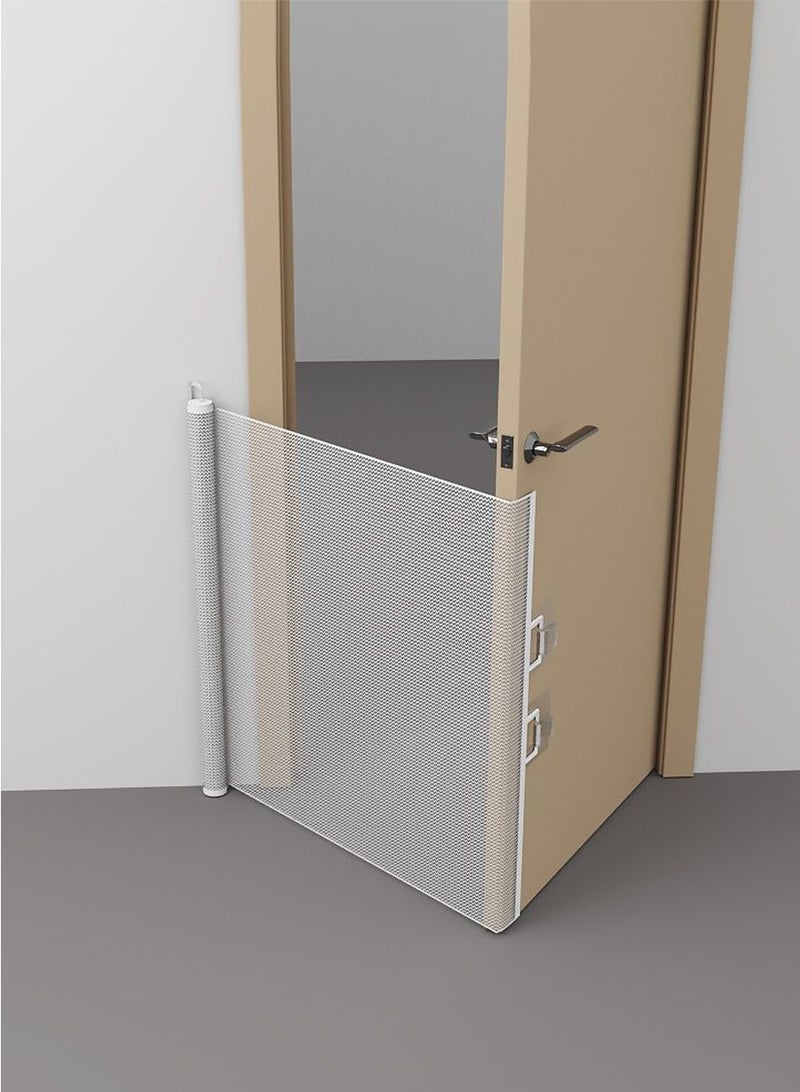 BEIRUI Children's retractable mesh baby safety door, pet fence, baby fence barrier pet door, expandable to a width of 110 centimeters, dog door | children's baby door staircase, doorway | children's baby safety door, magic dog door, portable folding safety pet staircase door protective isolation net with reinforced hooks and poles, entrance kitchen elastic dog door - Image 1