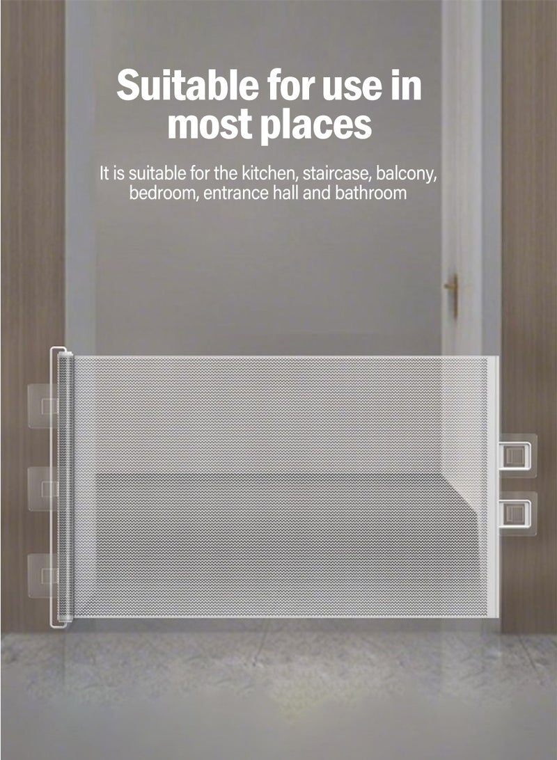 BEIRUI Children's retractable mesh baby safety door, pet fence, baby fence barrier pet door, expandable to a width of 110 centimeters, dog door | children's baby door staircase, doorway | children's baby safety door, magic dog door, portable folding safety pet staircase door protective isolation net with reinforced hooks and poles, entrance kitchen elastic dog door - Image 2