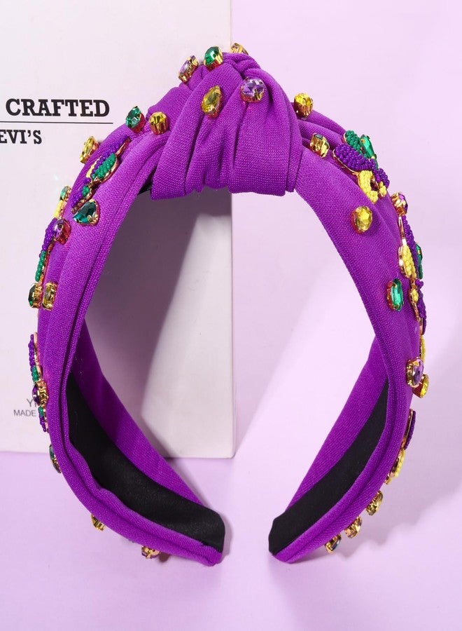 مولوك طوق رأس مولوخ ماردي غرا للنساء، مزين بالخرز على شكل زهرة الزنبق، طوق رأس معقود، بنفسجي، أصفر، أخضر، طوق شعر مرصع بالكريستال، إكسسوارات شعر ليوم الثلاثاء البدين، هدايا - Image 2