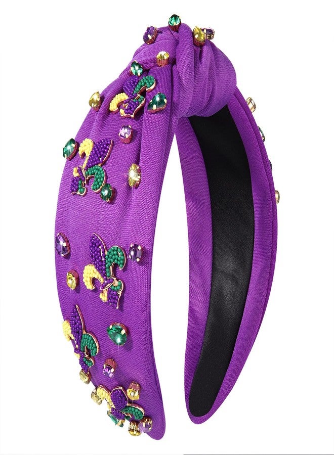 مولوك طوق رأس مولوخ ماردي غرا للنساء، مزين بالخرز على شكل زهرة الزنبق، طوق رأس معقود، بنفسجي، أصفر، أخضر، طوق شعر مرصع بالكريستال، إكسسوارات شعر ليوم الثلاثاء البدين، هدايا - Image 1