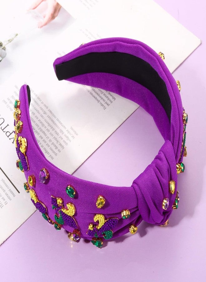 مولوك طوق رأس مولوخ ماردي غرا للنساء، مزين بالخرز على شكل زهرة الزنبق، طوق رأس معقود، بنفسجي، أصفر، أخضر، طوق شعر مرصع بالكريستال، إكسسوارات شعر ليوم الثلاثاء البدين، هدايا - Image 5