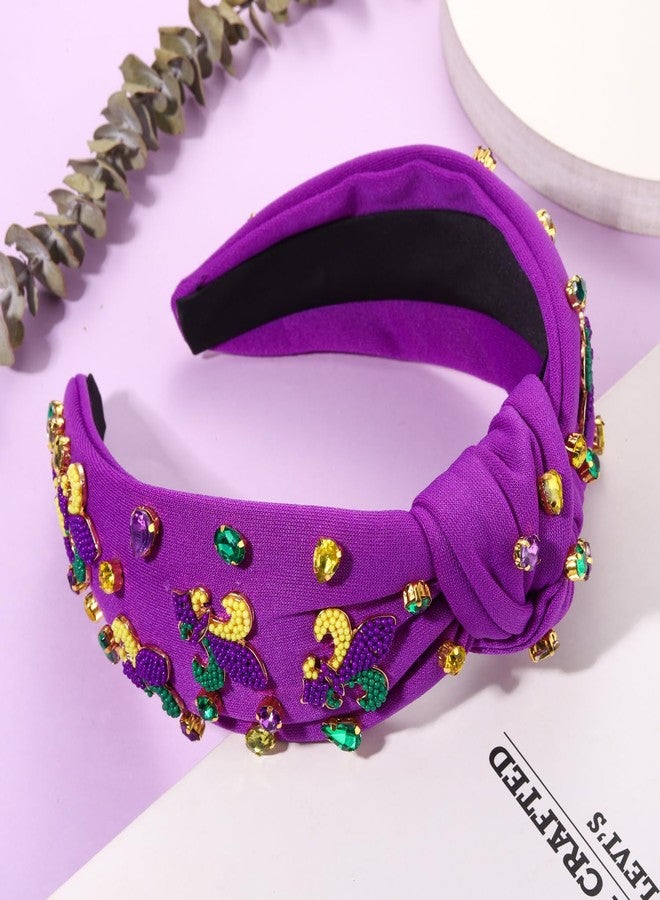 مولوك طوق رأس مولوخ ماردي غرا للنساء، مزين بالخرز على شكل زهرة الزنبق، طوق رأس معقود، بنفسجي، أصفر، أخضر، طوق شعر مرصع بالكريستال، إكسسوارات شعر ليوم الثلاثاء البدين، هدايا - Image 3