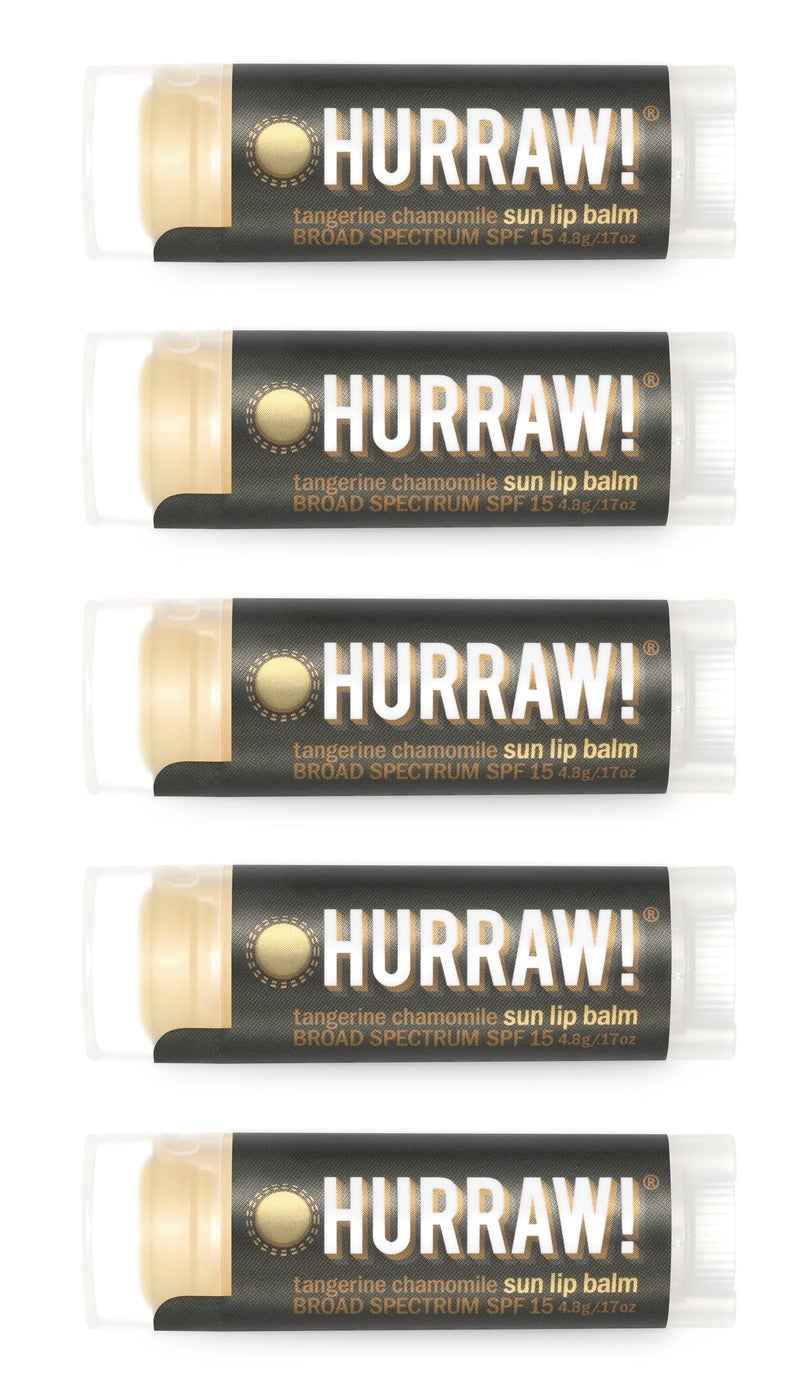 Hurraw! Sun Lip Balm (Zinc Oxide Protection, Broad Spectrum SPF 15, Tangerine, Chamomile), 5 Pack: Organic, Certified Vegan, Gluten Free. Non-GMO, All-Natural. Bee, Shea, Soy & Palm Free. Made in USA - Image 1