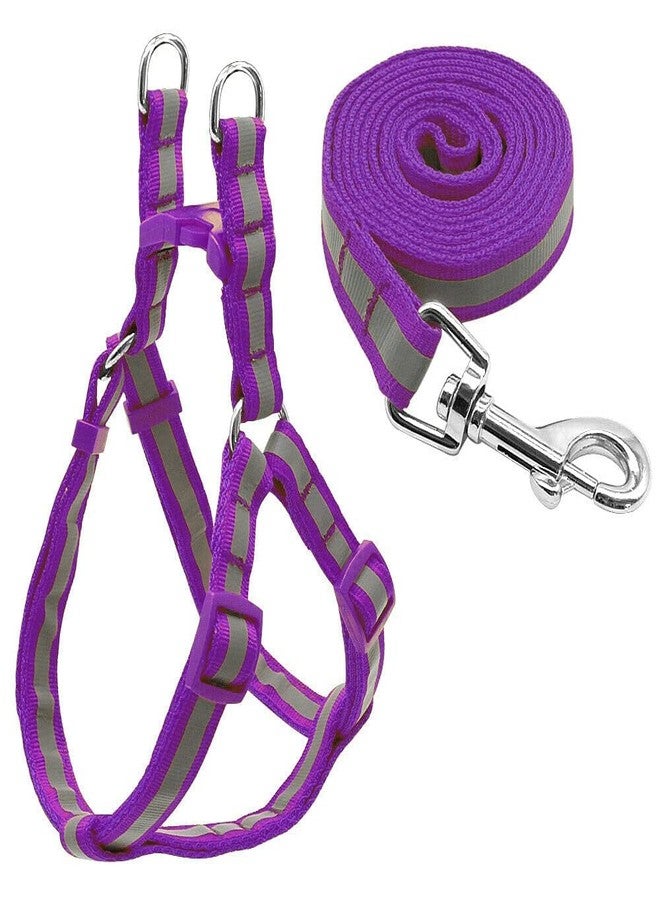 Smart Pups Dogs Nylon Reflective Dog Leash Lead Set Adjustable, Nylon 15 MM Puppy Body Belt Set Reflective for Small Breed Pets (Purple) - Image 2